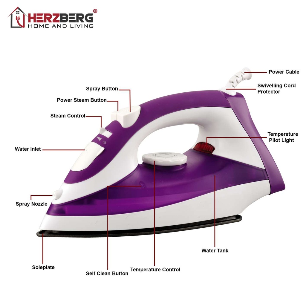 Herzberg-HG-8036-Fer-a-Vapeur-2200W-Violet-HG-8036
