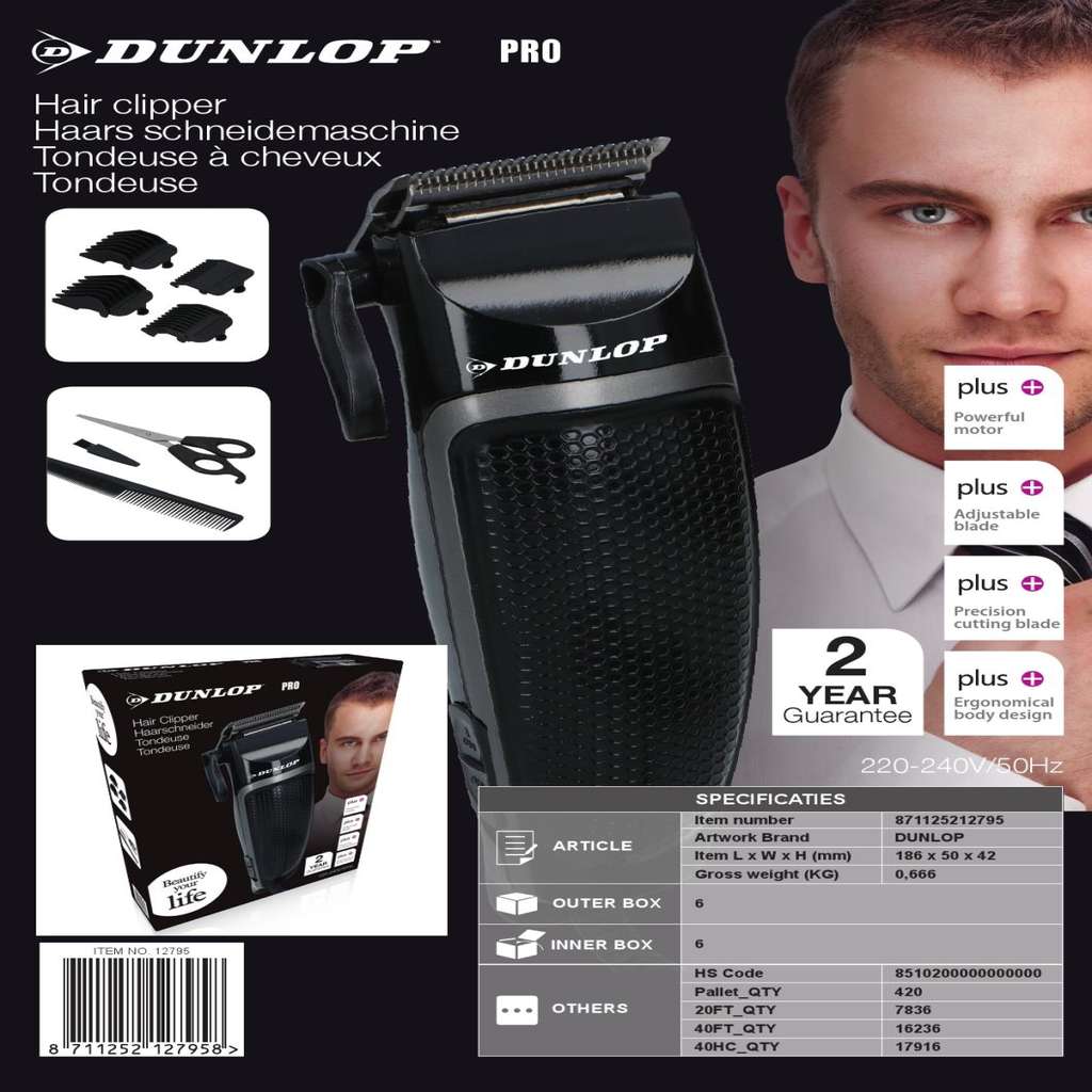 Dunlop-Tondeuse-a-cheveux-avec-moteur-puissant-ED-