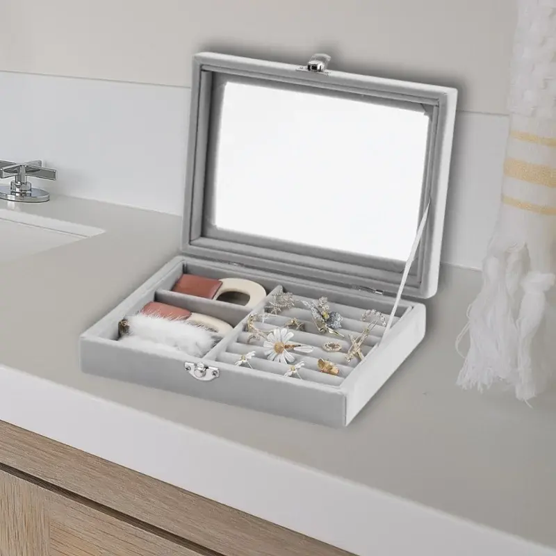 Herzberg-HG-05330-Organisateur-de-bijoux-en-velours-avec-couvercle-en-verre-3-grilles-7-emplacements-pour-bagues-HG-053-4.webp
