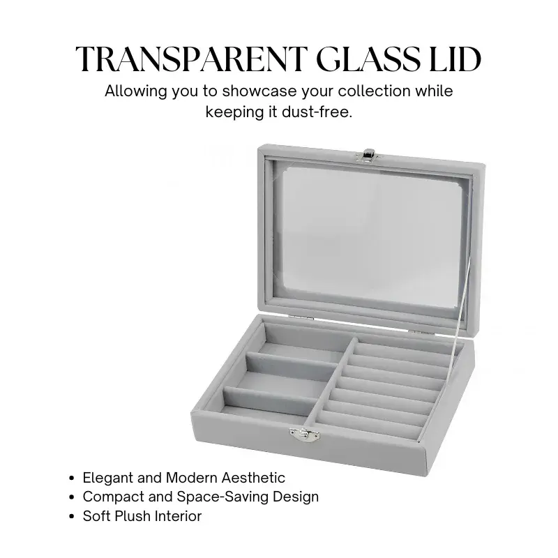 Herzberg-HG-05330-Organisateur-de-bijoux-en-velours-avec-couvercle-en-verre-3-grilles-7-emplacements-pour-bagues-HG-053-3.webp