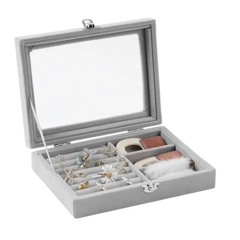 Herzberg-HG-05330-Velvet-Jewelry-Organizer-with-Glass-Lid-3-Grids-7-Ring-Slots-HG-05330-2.webp