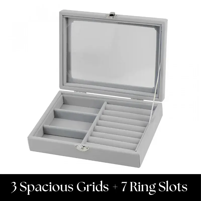 Herzberg-HG-05330-Organisateur-de-bijoux-en-velours-avec-couvercle-en-verre-3-grilles-7-emplacements-pour-bagues-HG-053-1.webp