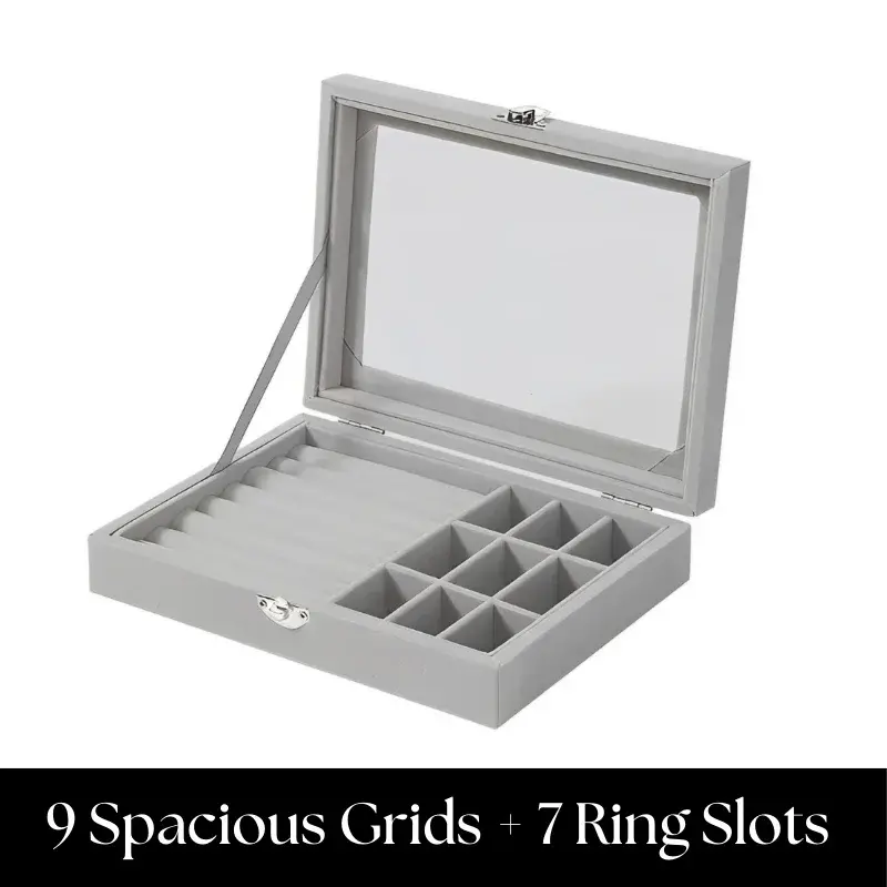 Herzberg-HG-05361-Organisateur-de-Bijoux-en-Velours-Avec-Couvercle-en-Verre-9-Grilles-7-Emplacements-Pour-Bagues-HG-053-1.webp
