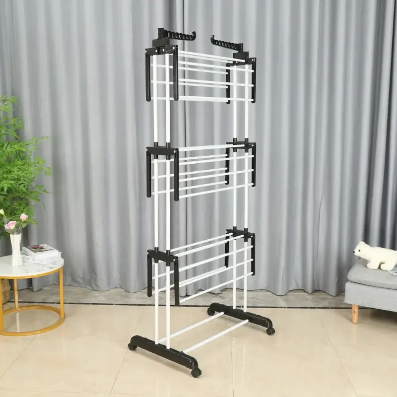 Herzberg-HG-8034BW-Porte-vetements-mobile-plastique-noir-avec-tubes-blancs-HG-8034BW-5.webp