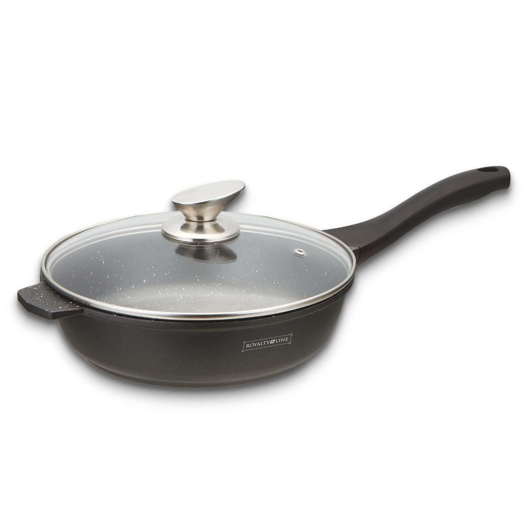Royalty Line RL-BDF28-M: Marble Coated Cooking Pan w/ Glass Lid