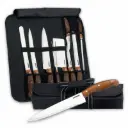 Herzberg HG-K9W: 9 Pieces Knife Set with Roll-up Carry Bag
