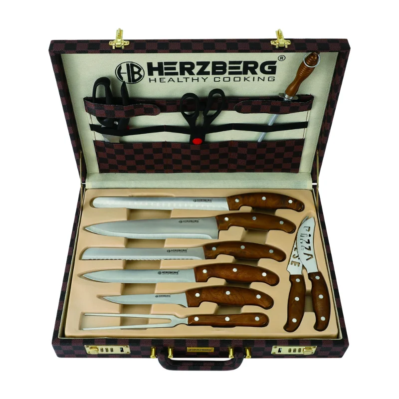 Herzberg HG-K25LB: 25 Pieces Knife and Cutlery Set with Attache Case