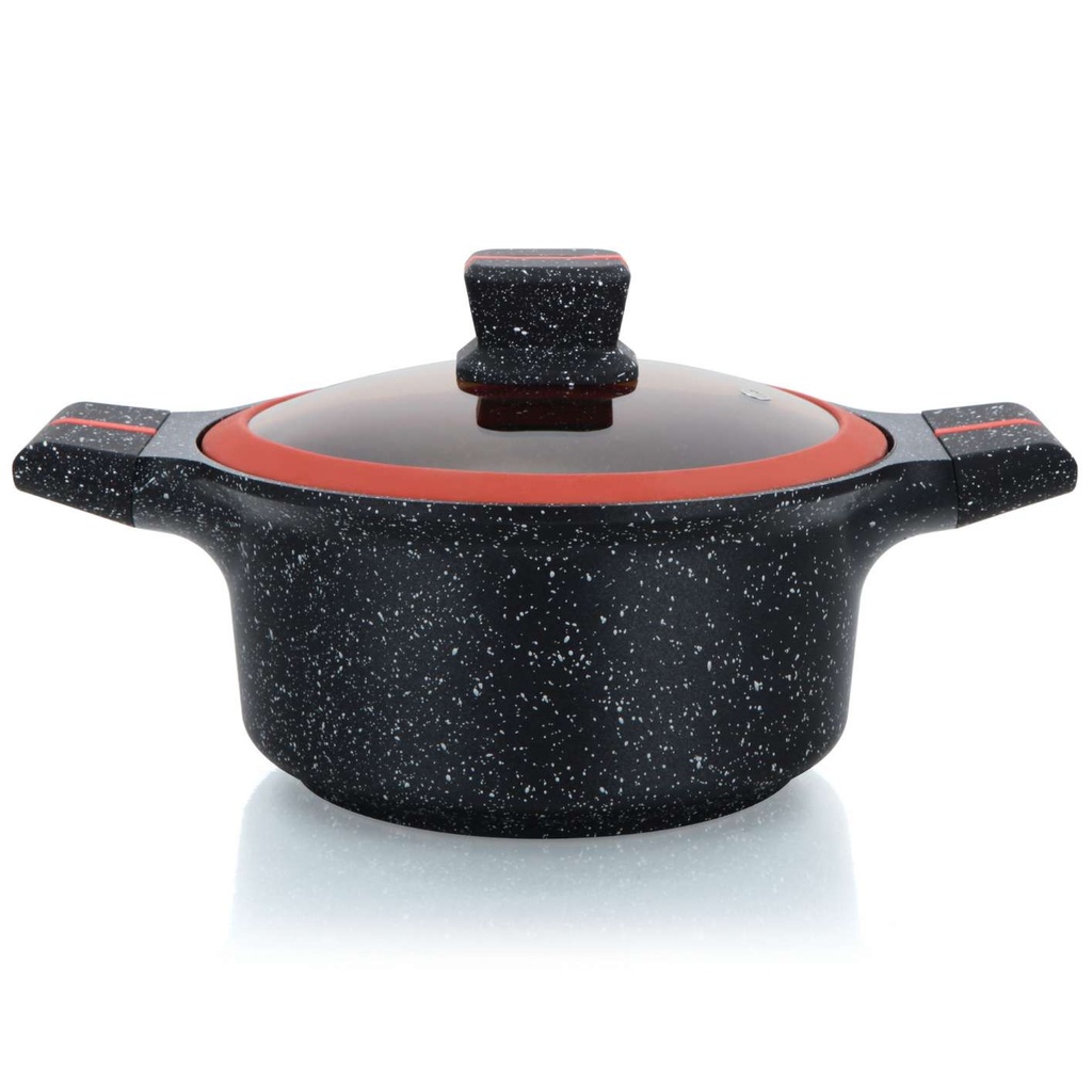 Herzberg HG-RSCAS32: Granite-Coated Casserole with Glass Lid - 32CM