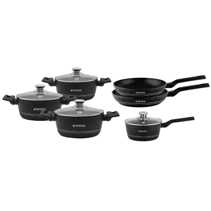 Herzog HR-2626: 10 Pieces Marble Coated Cookware Set
