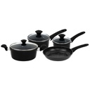Herzberg HG-04654BLK: 7 Pieces Marble Coated Cast Iron Cookware Set - Black