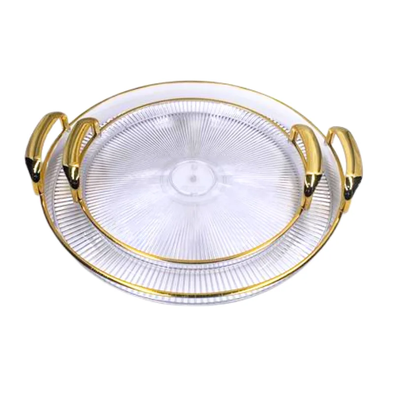 Rosenberg RB01-6597T: 2-Piece Round Serving Tray with Gold Handles