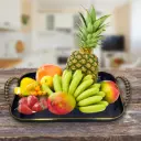 Rosenberg RB02-6527B: 2-Piece  Rectangular Black Serving Tray with Gold Handles