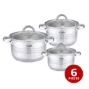Platinum Cookware PL-10011: 6 Pieces S/S Cooking Pots with Stripe Accent -16/18/20cm