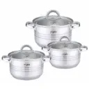 Platinum Cookware PL-10011-2: 6 Pieces S/S Cooking Pots with Stripe Accent - 18/20/24cm