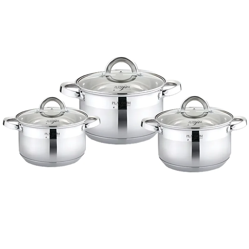 Platinum Cookware PL-10012: 6 Pieces S/S Cooking Pots -16/18/20cm