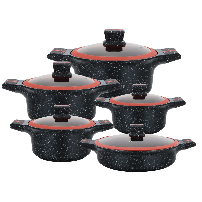 Herzberg HG-5PC06306: 10 Pieces Granite Coated Casserole Set with Glass Lid