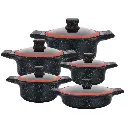 Herzberg HG-5PC06306: 10 Pieces Granite Coated Casserole Set with Glass Lid