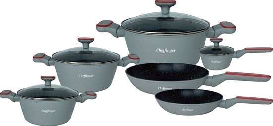 Cheffinger CF-FA2010GRY: 10-Piece Marble Coated Cookware Set
