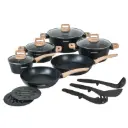 Herzberg HG-WDMRB15: 15 Pieces Granite Coated with Wood Accent Handle - Black