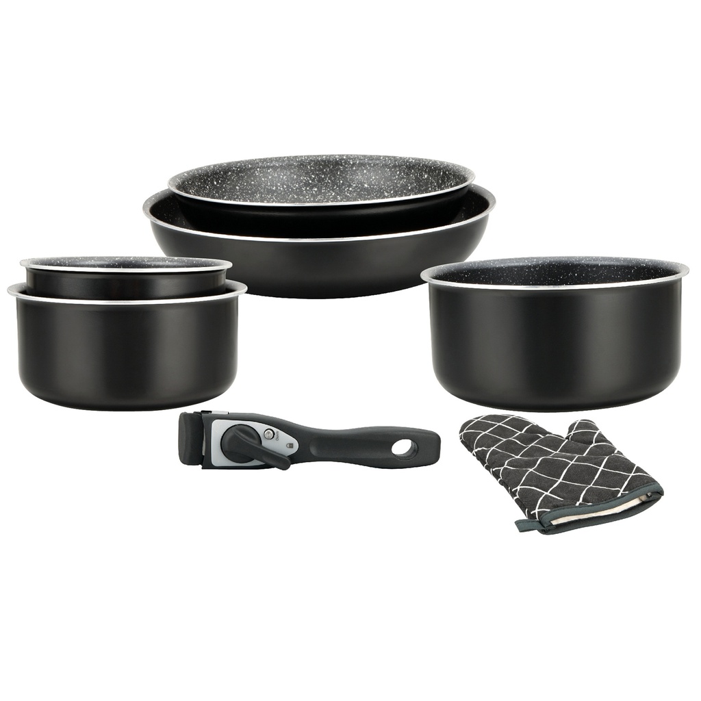 Herzberg HG-8053: 7-Pieces Marble-Coated Cookware Set with Removable Handle