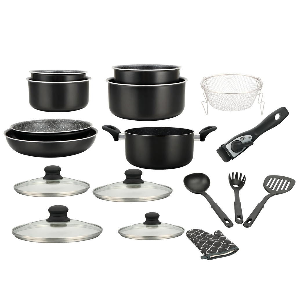 Herzberg 17-Pieces Marble-Coated Cookware Set with Removable Handle