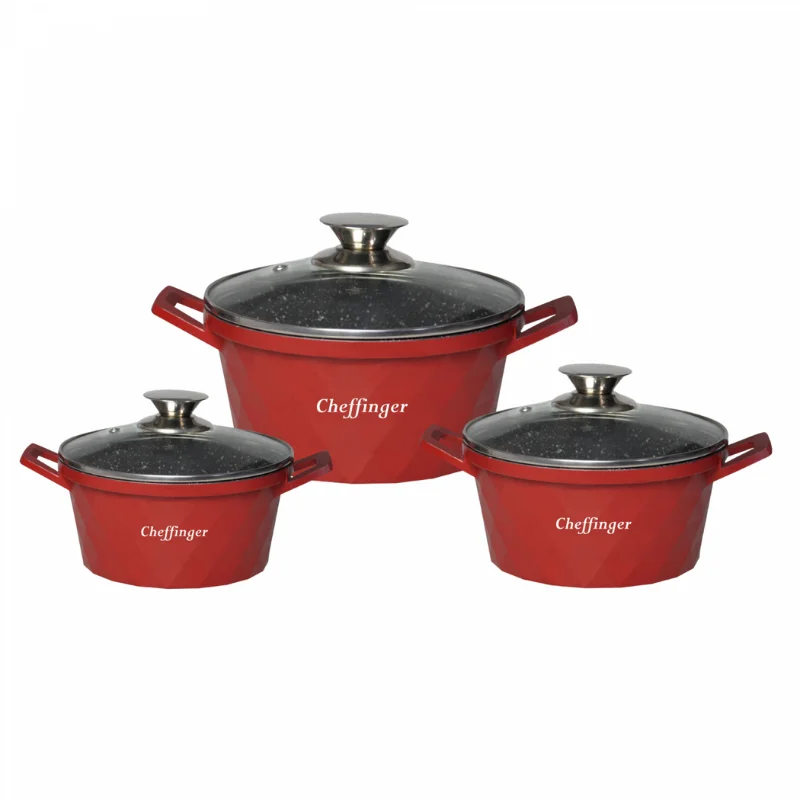 Cheffinger CF-DIAC03: 6 Pieces Diamond Casserole Pot Set - 20cm,24cm,28CM