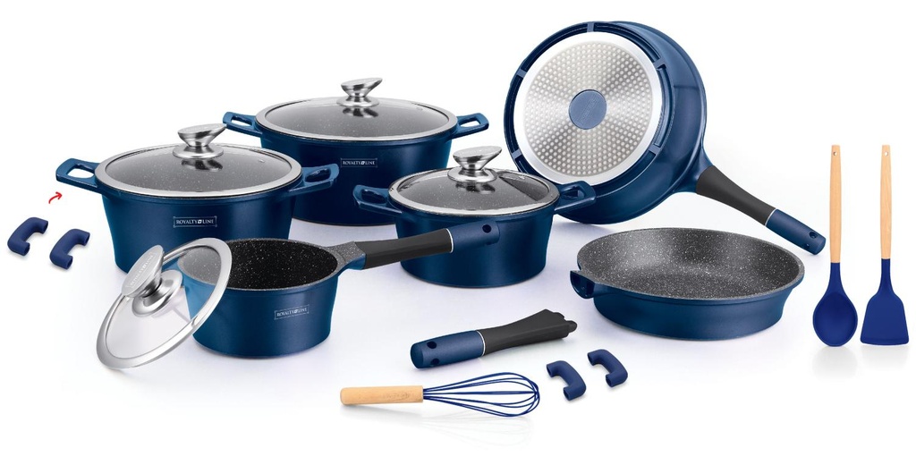 Royalty Line RL-ES1014M: 17 Pieces Marble Coated Cookware Set