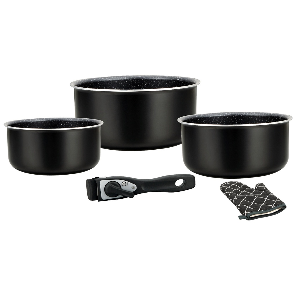 Herzberg 5 Pieces Marble Coated  Casserole Pot with Removable Handle