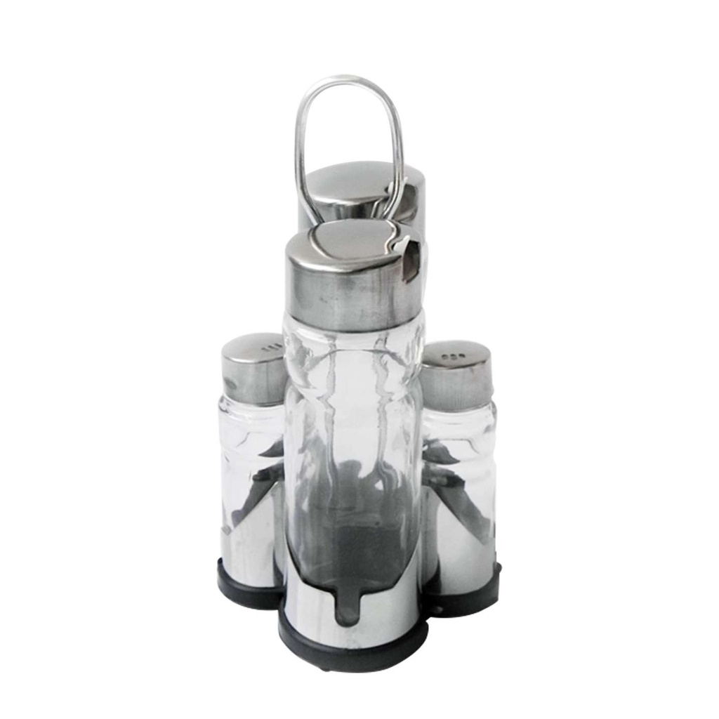 Herzberg HG-6006: Stainless Steel Spice Rack with 4 Glass Jar Set