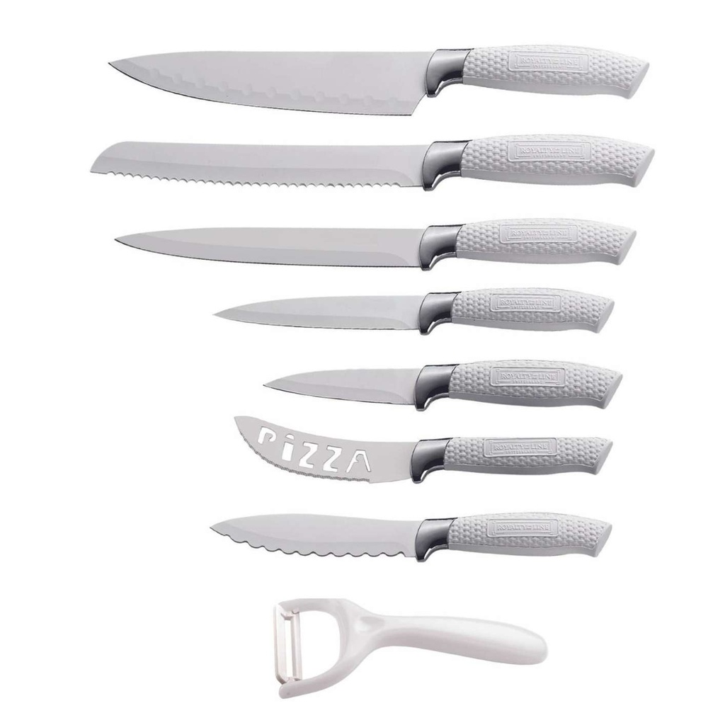 Royalty Line RL-WHT7-W: 7 Pieces of Non-Stick Coating Knives Set w/ Peeler-White