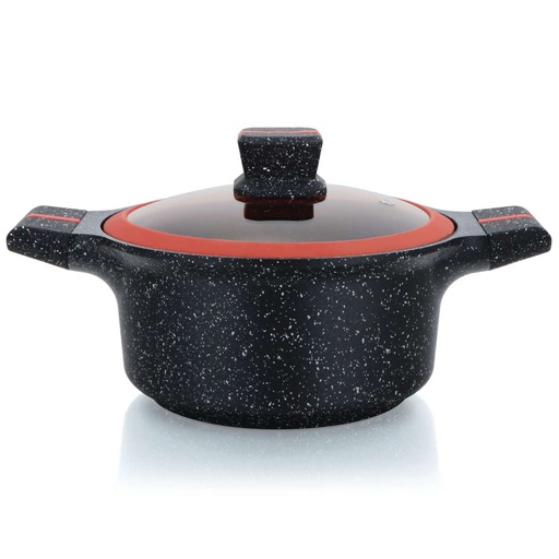 Herzberg HG-RSCAS32: Granite-Coated Casserole with Glass Lid - 32CM