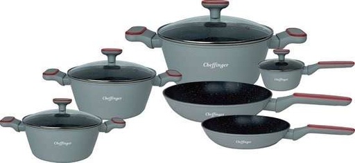 Cheffinger CF-FA2010GRY: 10-Piece Marble Coated Cookware Set