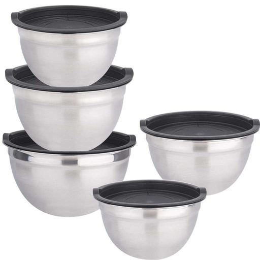 Cheffinger CF-MXB5: 10 Pieces Stainless Steel Mixing Bowl with Lid