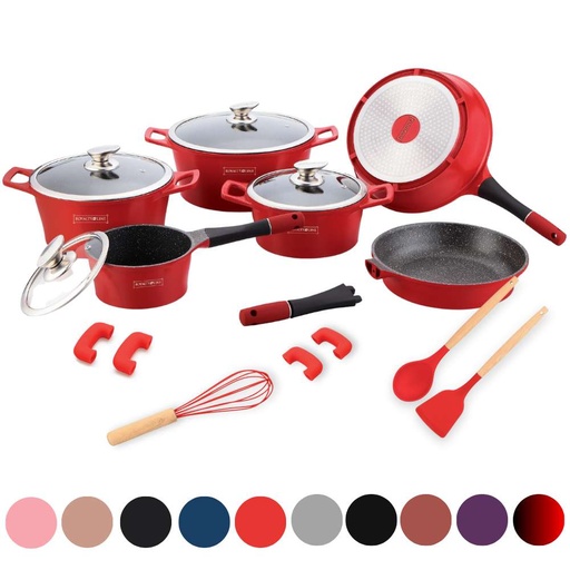 Royalty Line RL-ES1014M: 17 Pieces Marble Coated Cookware Set