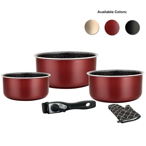 Herzberg 5 Pieces Marble Coated  Casserole Pot with Removable Handle