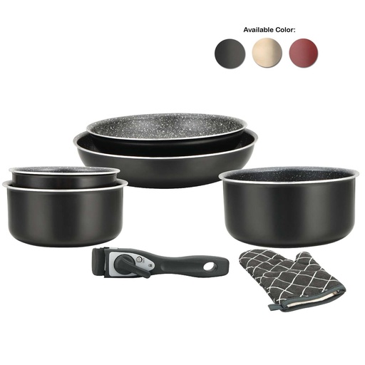 Herzberg HG-8053: 7-Pieces Marble-Coated Cookware Set with Removable Handle
