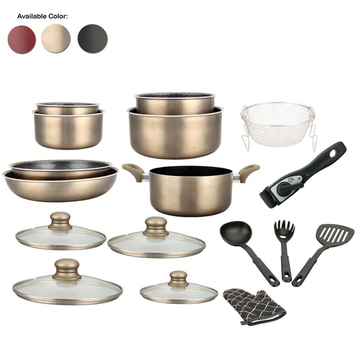 Herzberg 17-Pieces Marble-Coated Cookware Set with Removable Handle