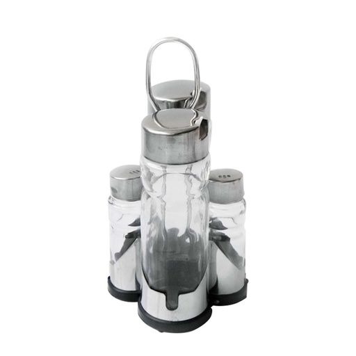 Herzberg HG-6006: Stainless Steel Spice Rack with 4 Glass Jar Set