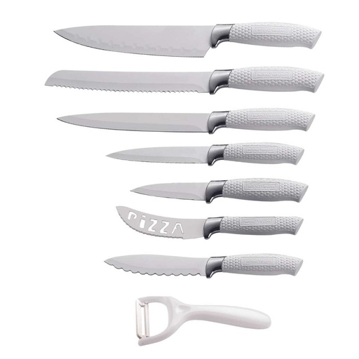 Royalty Line RL-WHT7-W: 7 Pieces of Non-Stick Coating Knives Set w/ Peeler-White