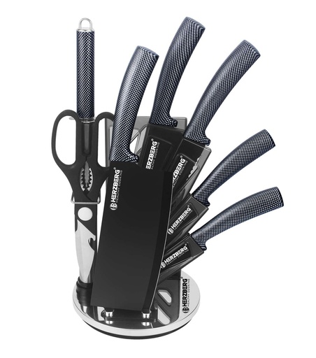 Herzberg 8 Pieces Knife Set with Acrylic Stand - Carbon
